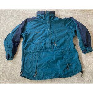 Columbia Blue Teal Pullover Anorak Jacket Adjustable Hem Hood Quarter Zip Medium